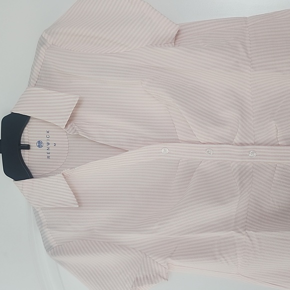 NWT RENWICK Short Sleeve Button Front Seersucker Polo Dress  Pink & White M - Picture 5 of 16